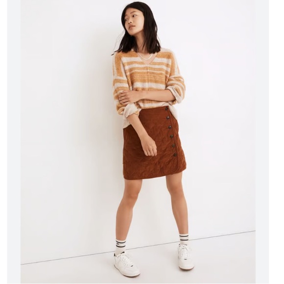 Madewell Brown Quilted Corduroy Button Front Skirt - Picture 3 of 7